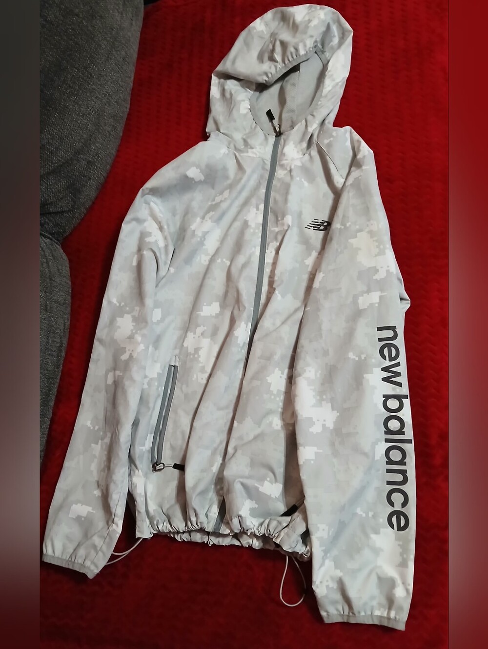 New Balance Light Gray Camo Hooded Rain Jacket